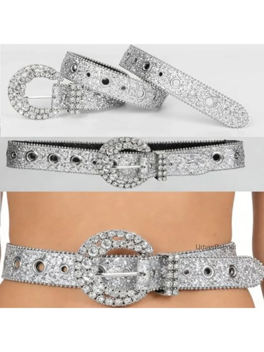 Sequin PU Leather Rhinestone Western Belt for Women Sparkly Cowgirl Waist Strap